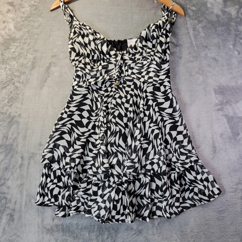Black & White Printed Ruffle Romper Dress